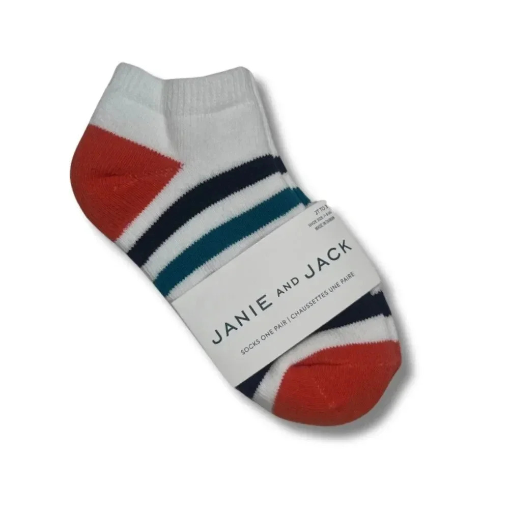 Janie and Jack Socks | Striped Crew – Multi-Color | Size 2T–3